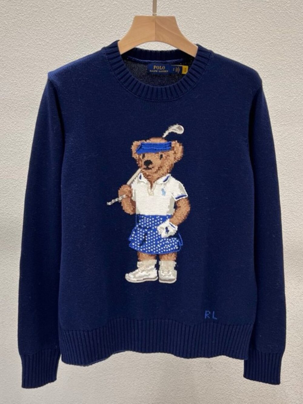Polo Ralph Lauren Navy Golf Bear Crewneck Knit Sweater
